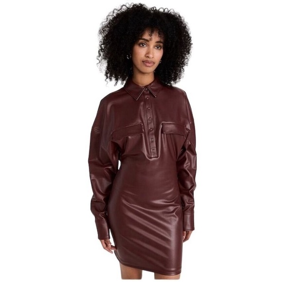 Lapointe Dress Womens Medium Sally Maroon Faux Vegan Leather Mini New - Picture 2 of 11
